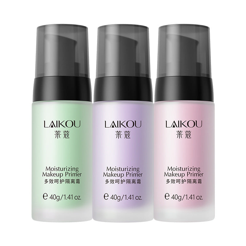 Prebase de maquillaje verde y morada hidratante para piel joven y textura homogénea