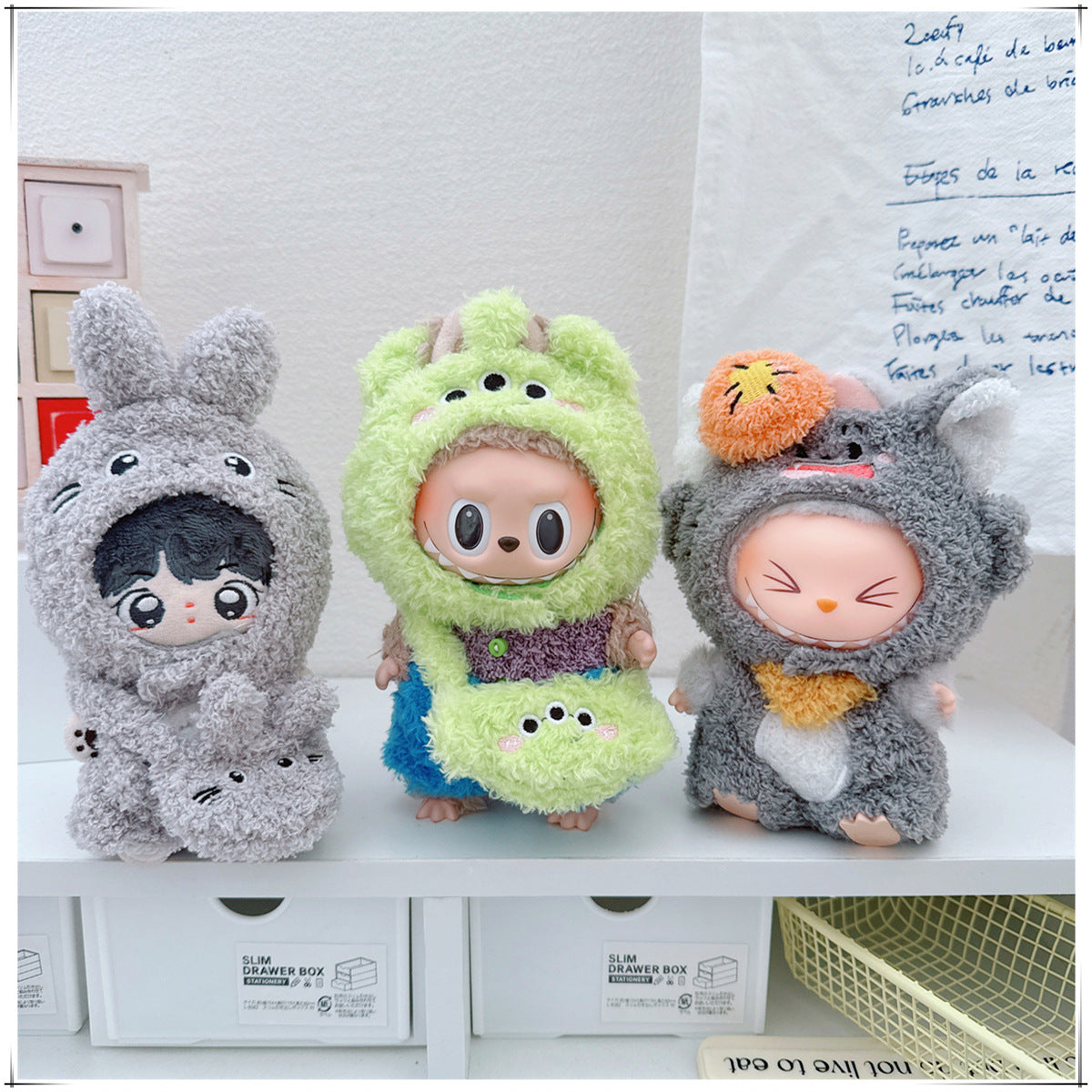 Conjunto de Ropa de Peluche Labubu de 17cm: Muñeco de Algodón de 10cm, Pijamas de 15cm de Ganso, Conejo y Oveja con Gorra