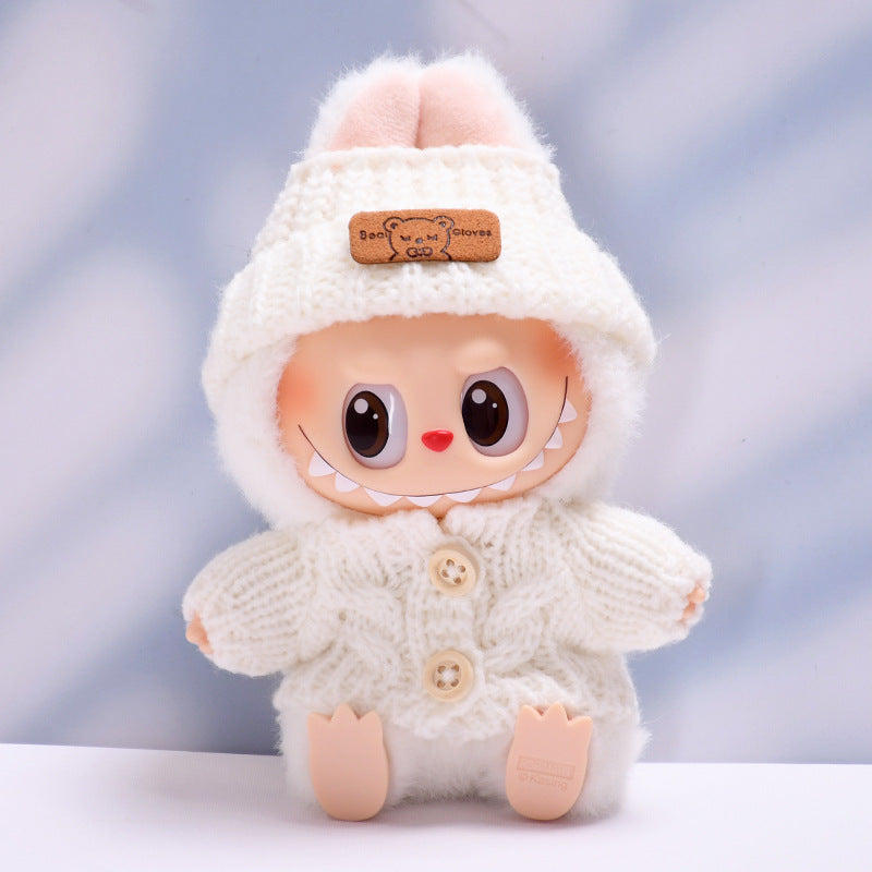 Conjunto tejido para muñeca Labubu 17 cm: suéter, gorro y bolso