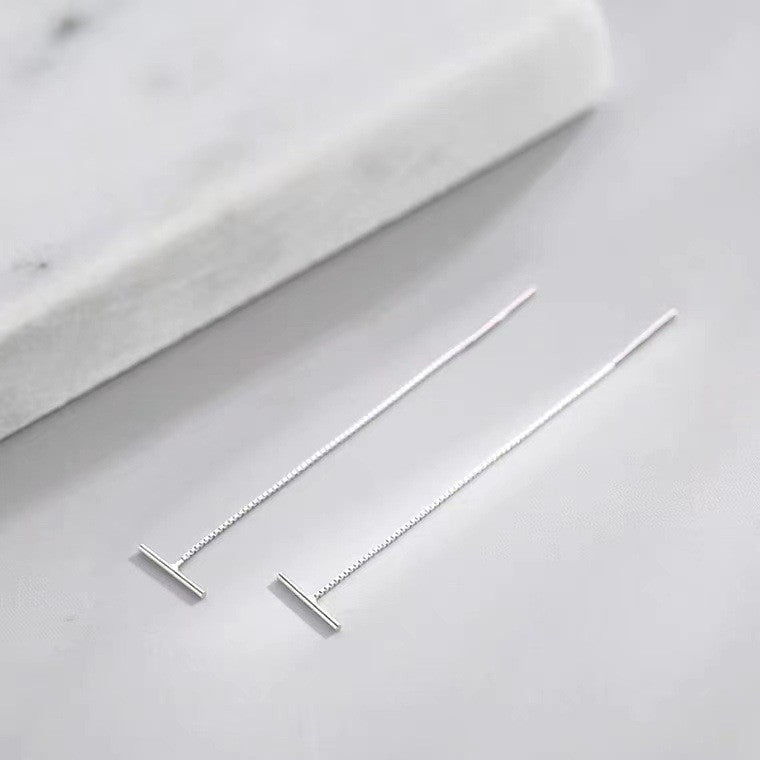 Aretes Largos de Cadena en Plata Pura 999 – Estilo Enhebrador Minimalista y Elegante