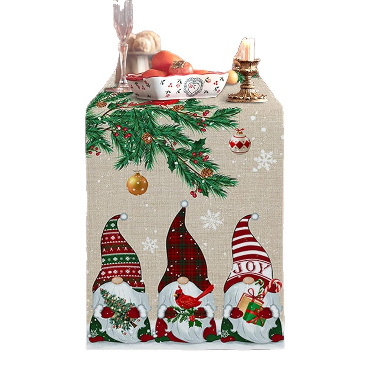 Camino de mesa navideño de lino con estampado nomos