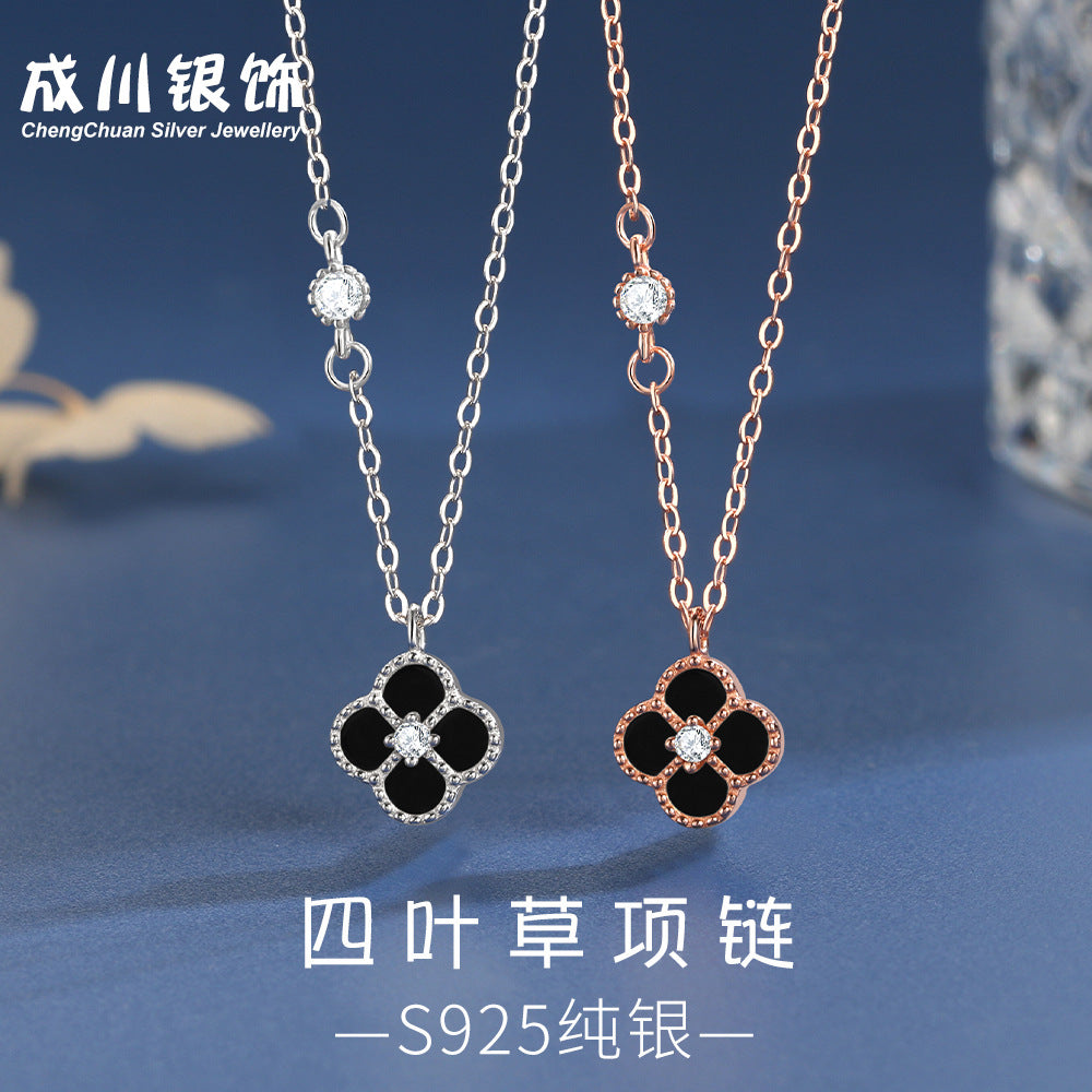 Cadena de Plata 925 con Dije de Trébol de Cuatro Hojas – Amuleto de Buena Suerte