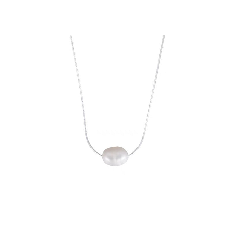 Collar para Clavícula de Plata 925 con Perla y Cadena Serpiente