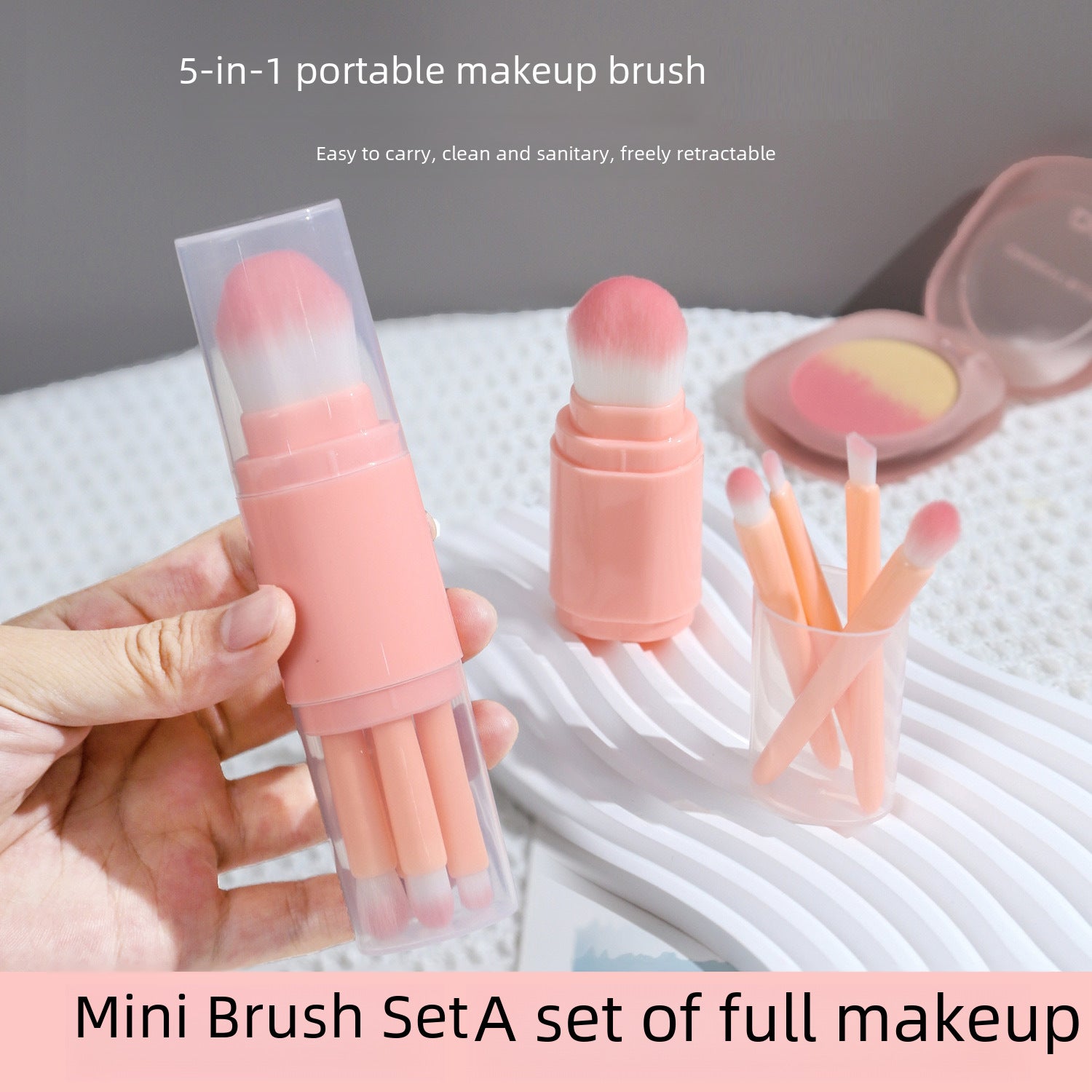 Set de brochas esenciales de maquillaje con 5 piezas en estuche portátil de tapa