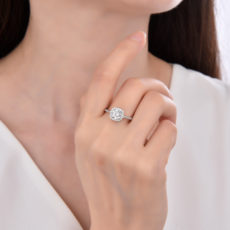 Anillo de Compromiso Solitario de Plata 925 con Circonita Cúbica y Cristales