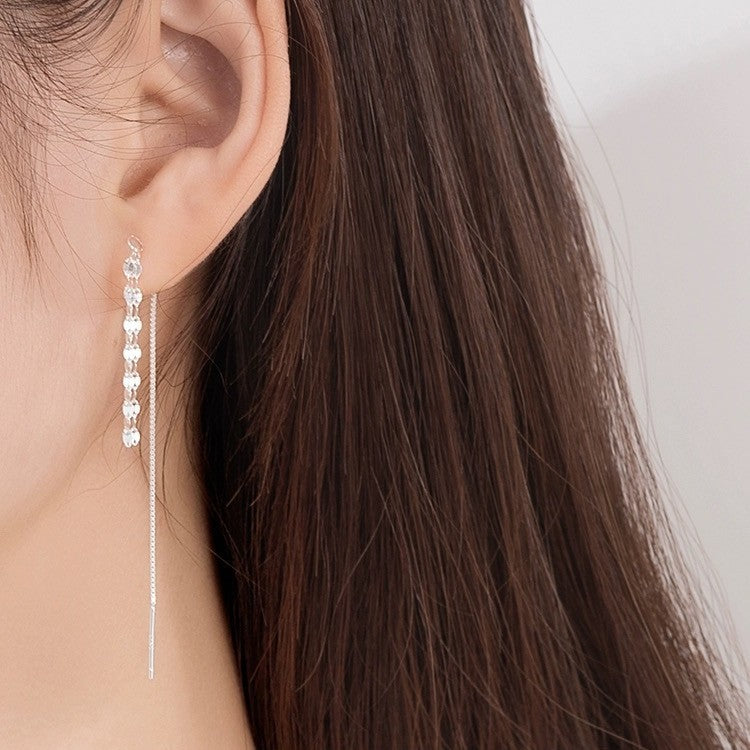 Pendientes de plata esterlina S999: diseño minimalista con borlas, joyería de moda, accesorios elegantes