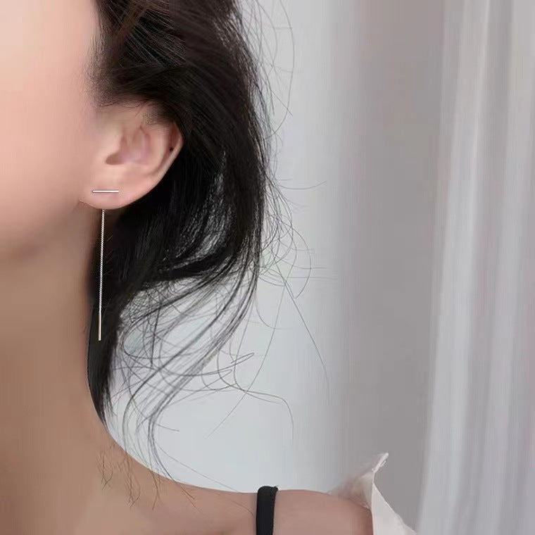 Aretes Largos de Cadena en Plata Pura 999 – Estilo Enhebrador Minimalista y Elegante