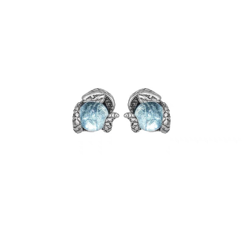 Aretes Botón de Serpiente en Plata 925 con Piedra de Luna: Ojos de Serpiente - Unisex