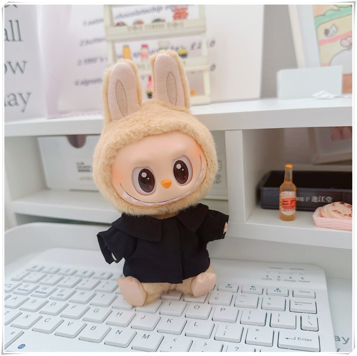 Muñeca de algodón de 10cm Labubu con uniforme de estudiante de 17cm: zapatillas de la familia Mickey