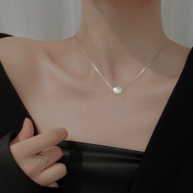 Collar para Clavícula de Plata 925 con Perla y Cadena Serpiente