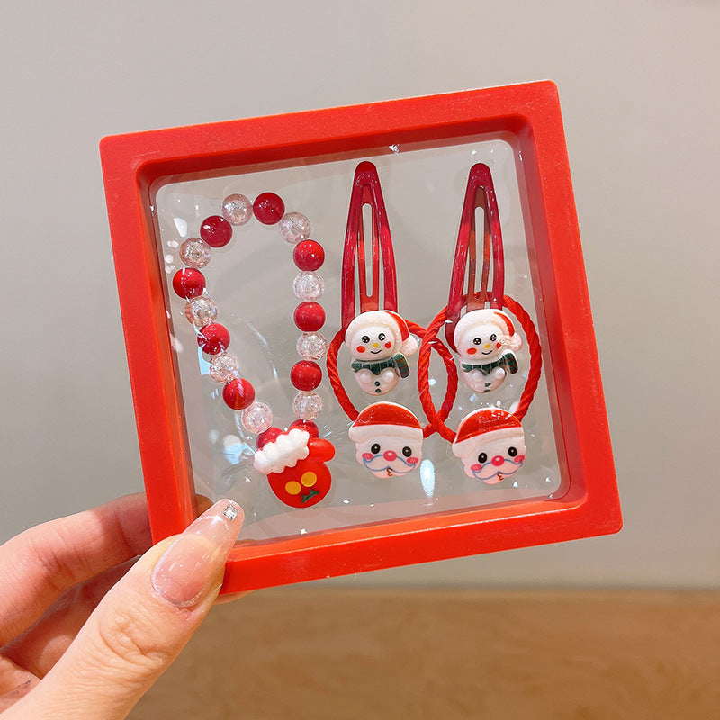 Conjunto Navideño para Niños | Pulseras, Pendientes y Coletas con Diseños de Reno y Santa Claus