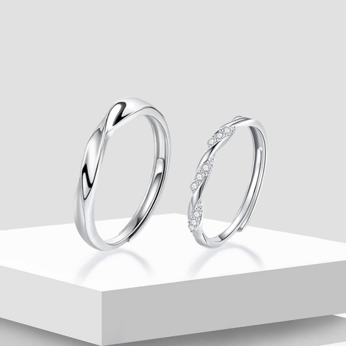 Argollas de Matrimonio para Pareja en Plata S925 – Diseño Abierto y Ajustable