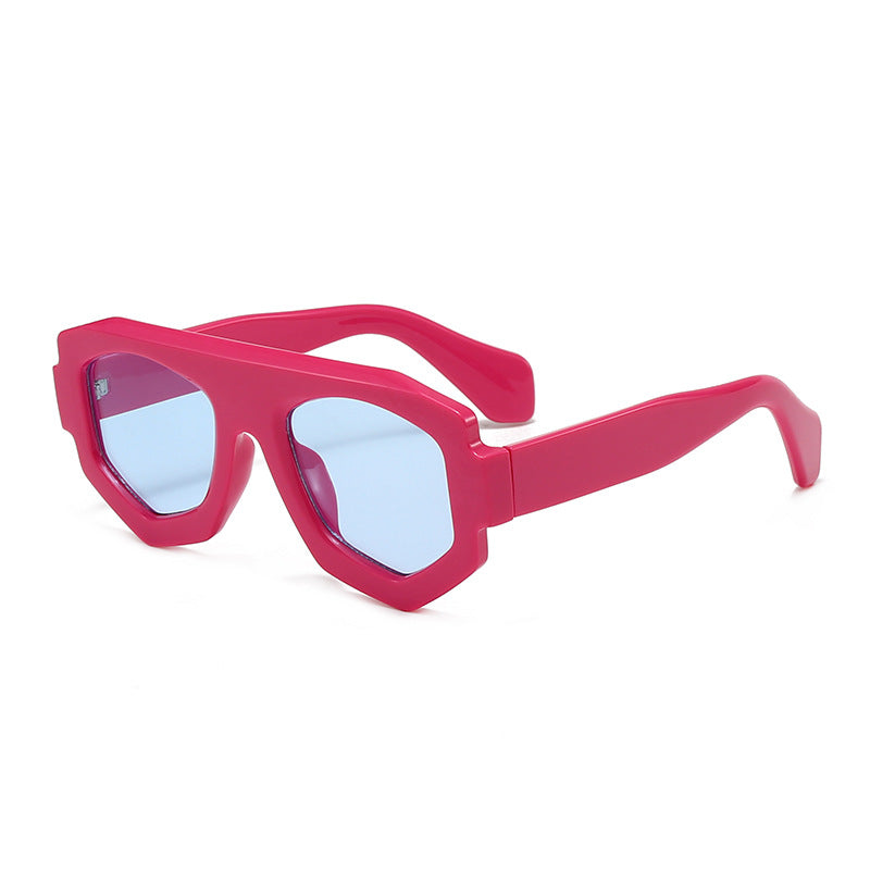 Gafas de sol geométricas para mujer con diseño futurista color Rosa con lentes Azules