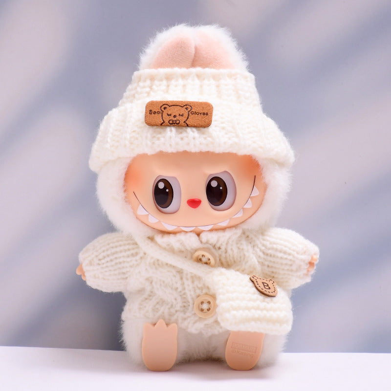 Conjunto tejido para muñeca Labubu 17 cm: suéter, gorro y bolso