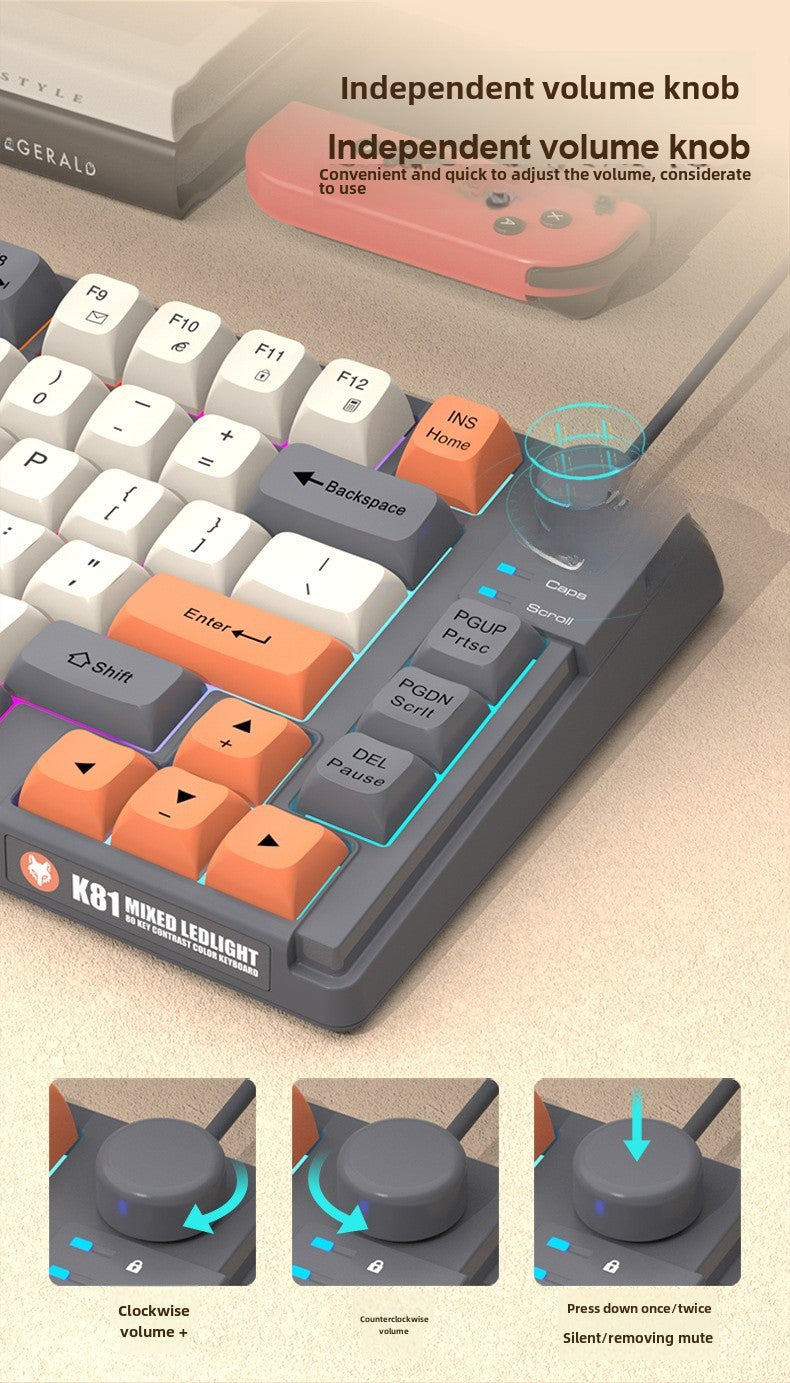 Teclado Gaming K81 con Iluminación: MDA Caps en Tres Colores, Compatible con PC y Laptop