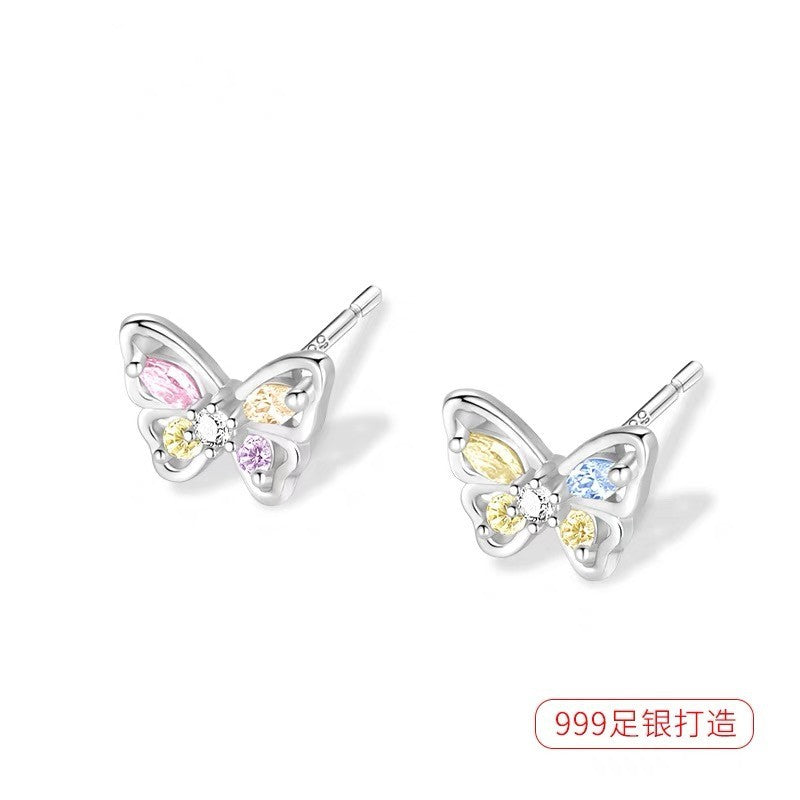 Pendientes para Niñas en Plata Pura – Mariposa con Zirconias de colores