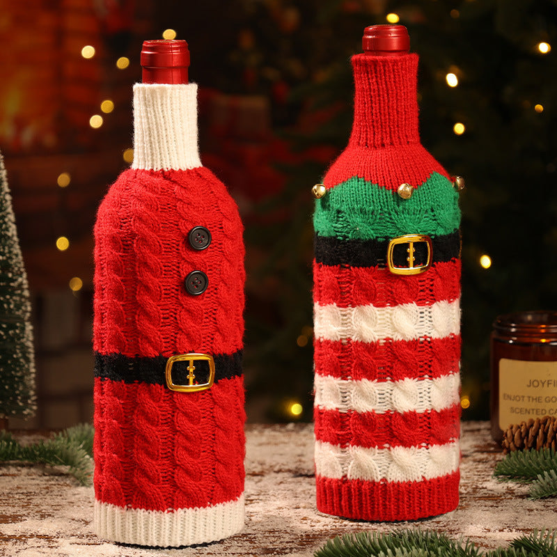 Funda Navideña para Botellas de Vino: Tejida en Lana con Diseños de Papá Noel, Reno y Más