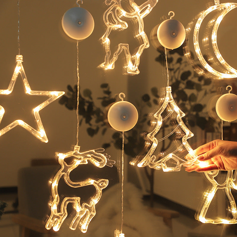 Luces Navideñas con Ventosa para Ventanas: Diseños de Ciervo, Estrellas y Más Figuras