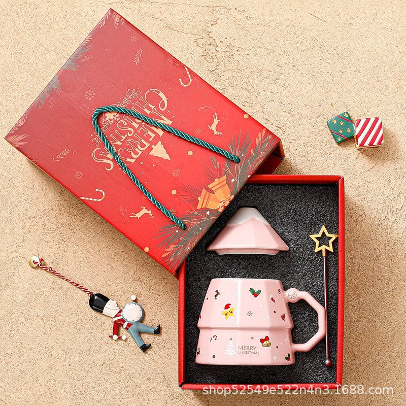 Taza Navideña de Cerámica con Cuchara:  Varios Diseños en  Set para Regalo