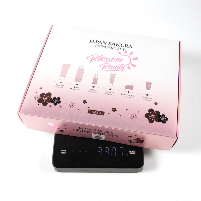 LaiKou Juego de Cuidado de Piel LAIKOU con Flor de Cerezo: 6 Piezas de Limpiador, Suero, Crema para Ojos, Crema Hidratante, Tónico, Protector Solar