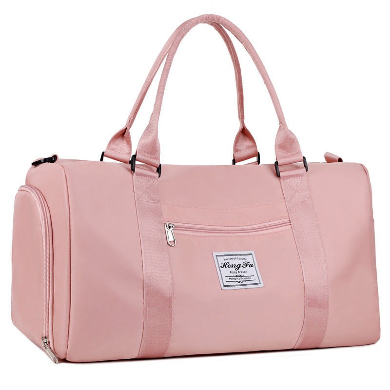 Bolsa de gimnasio impermeable rosa con compartimento lateral para zapatos. Perfecta para actividades deportivas y escapadas de fin de semana.