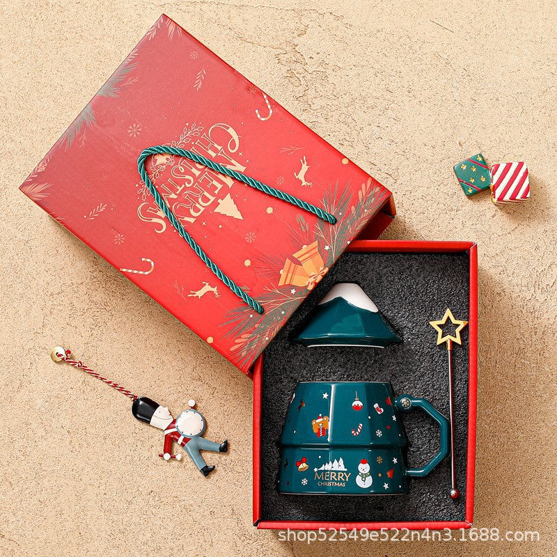 Taza Navideña de Cerámica con Cuchara:  Varios Diseños en  Set para Regalo