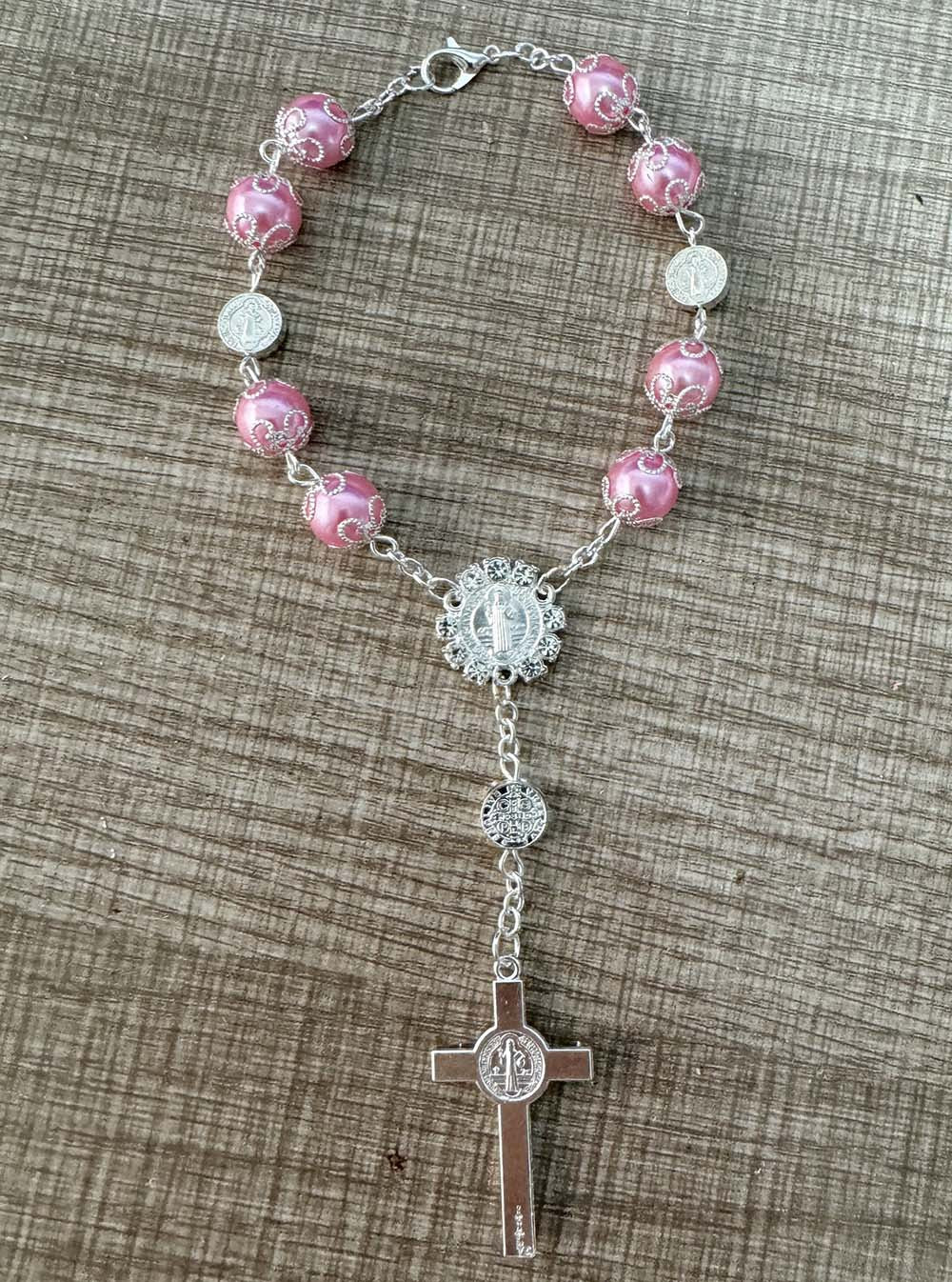 Pulsera Religiosa de cuentas de 10MM con dije de cruz