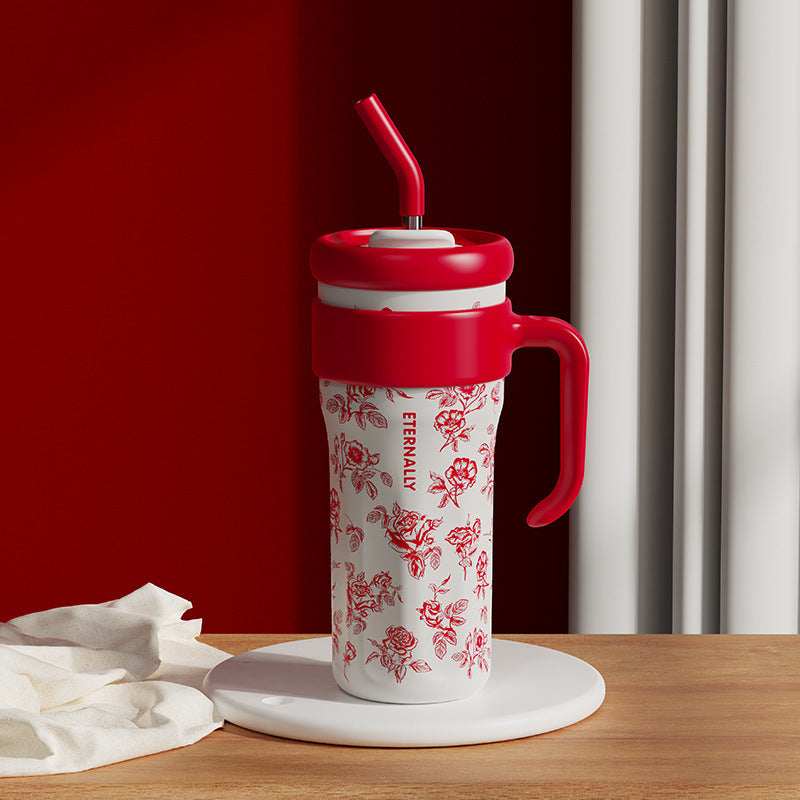 Vaso térmico con diseño de FLores rojas
