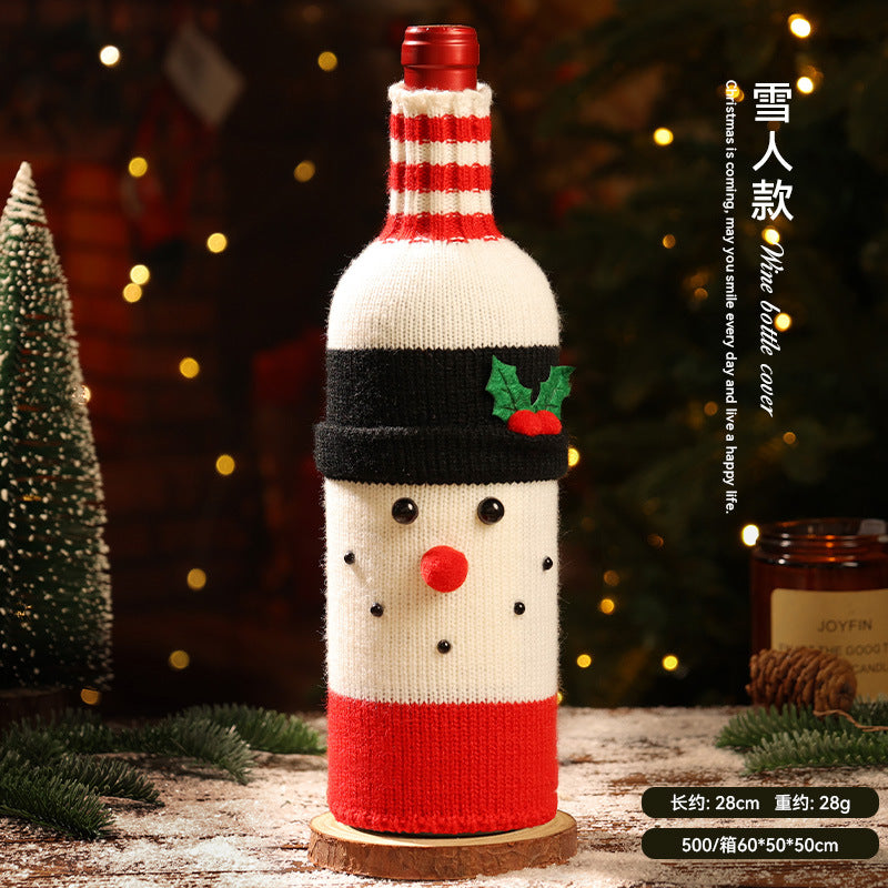 Funda Navideña para Botellas de Vino: Tejida en Lana con Diseños de Papá Noel, Reno y Más