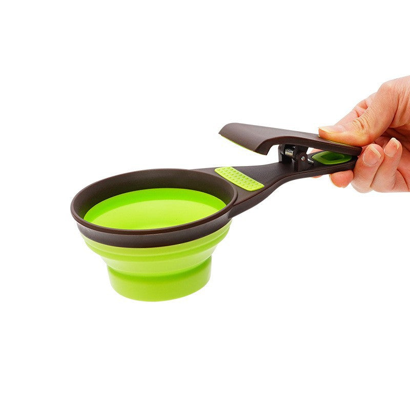 Cuchara medidora plegable de silicona para croquetas de perro y gato