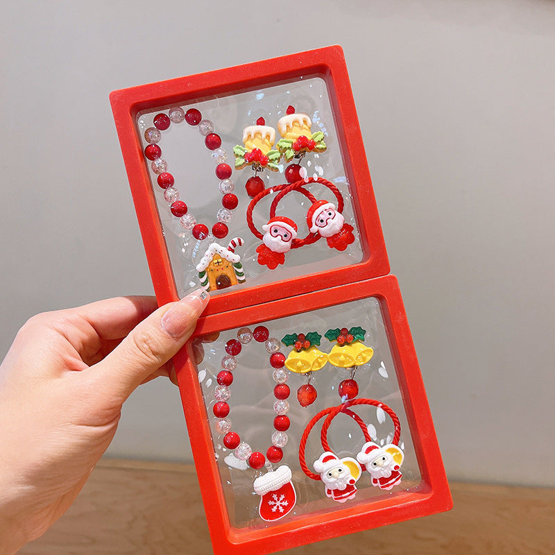Conjunto Navideño para Niños | Pulseras, Pendientes y Coletas con Diseños de Reno y Santa Claus