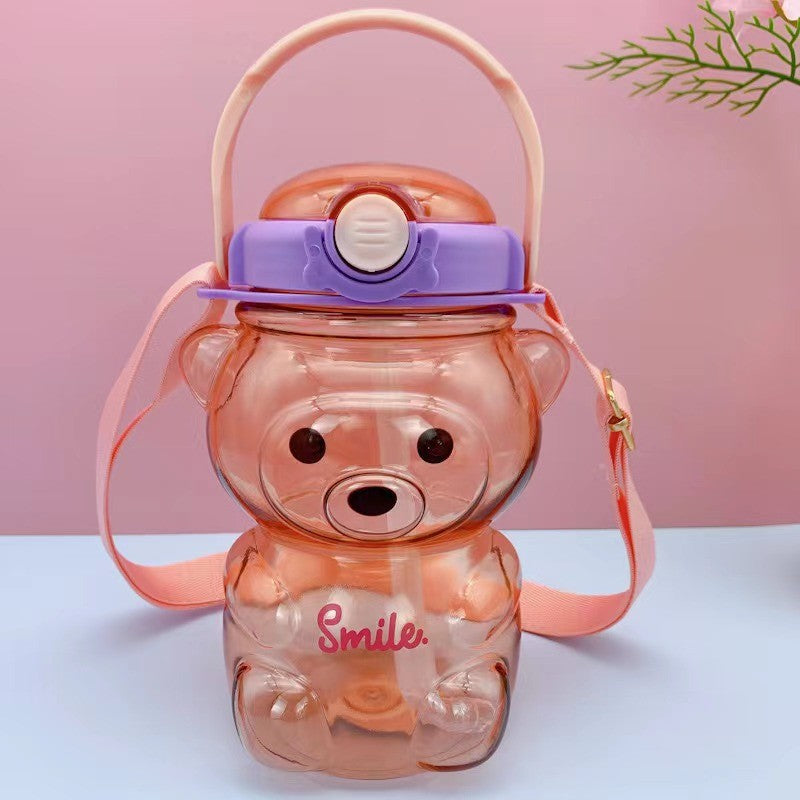 Botella en Forma de Oso con Pajilla retractil y cargadera para Bebidas