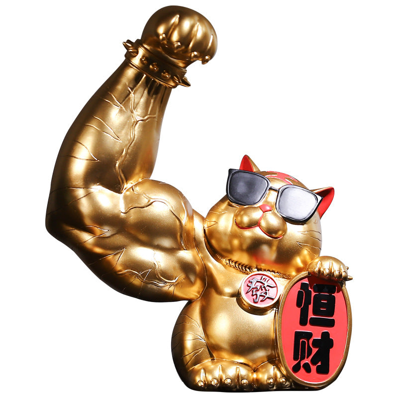 Gato de la fortuna musculoso de resina : Regalo fitness