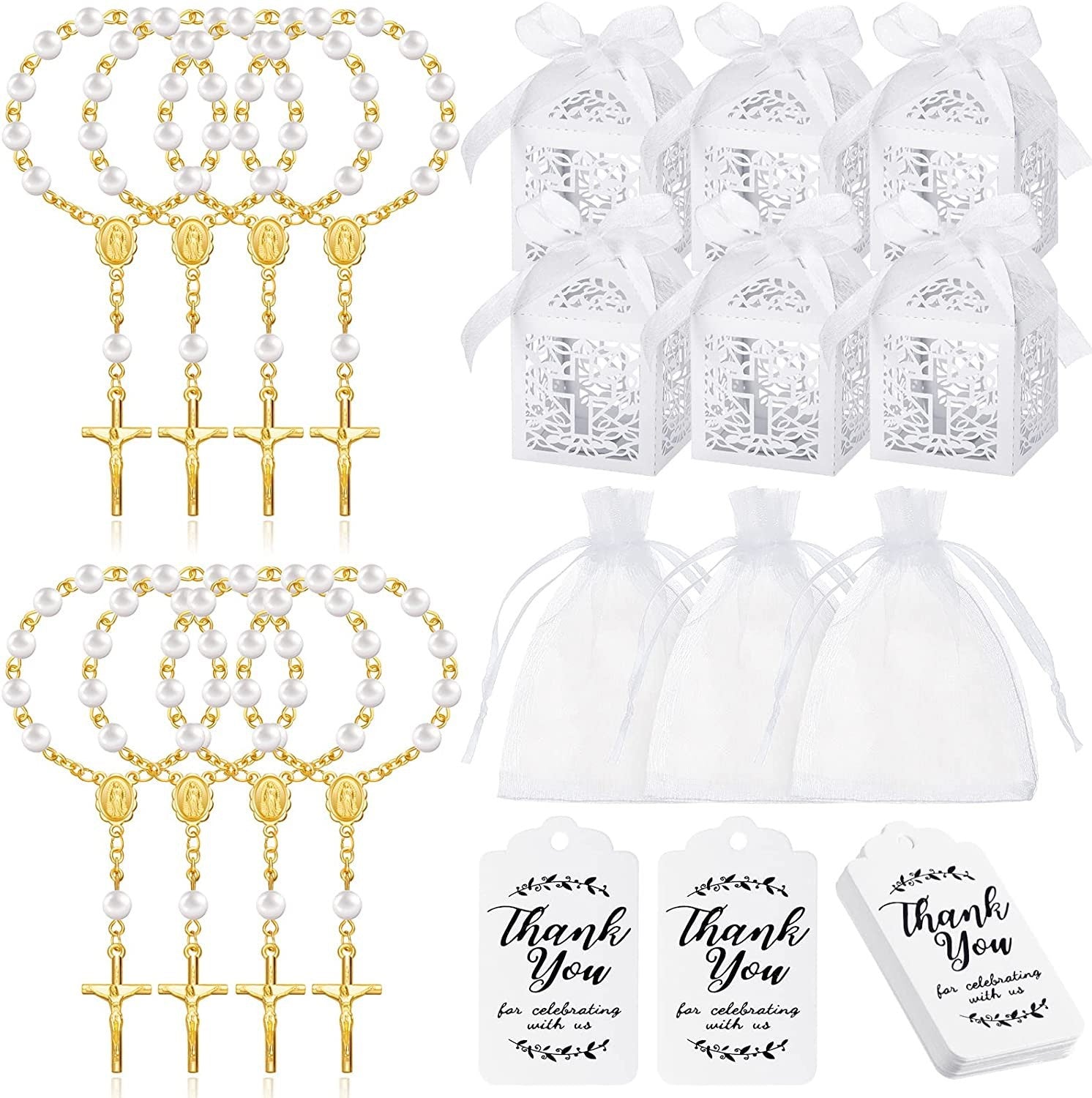 Pulsera Religiosa Virgen del Carmen con Dije de Cruz – Recuerdo de Bautizo o Primera Comunión