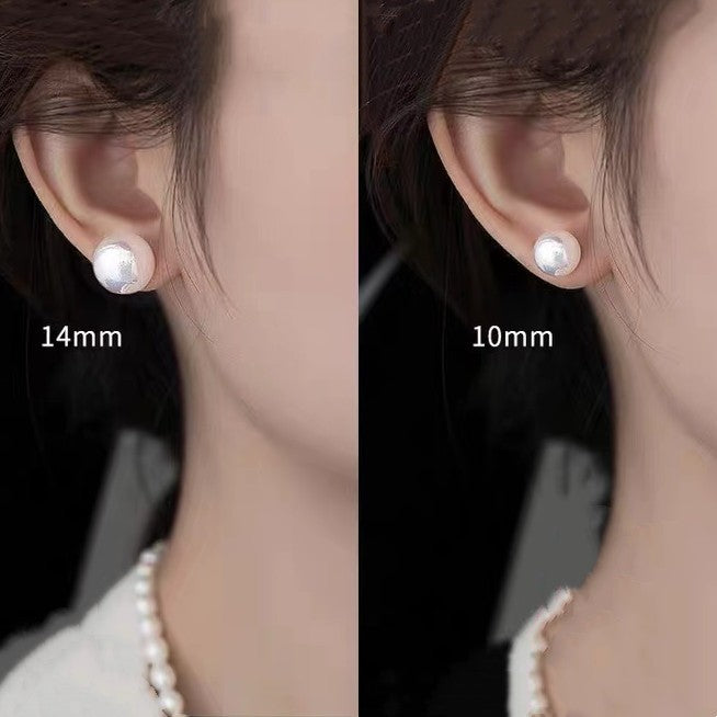 Aretes Botón de Perla Balnca Grande en plata con Cierre de presion