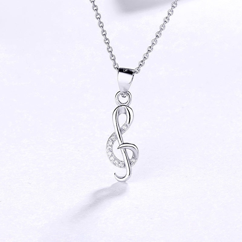 Cadena de Plata 925 con Dije de Nota Musical – Cristales Brillantes