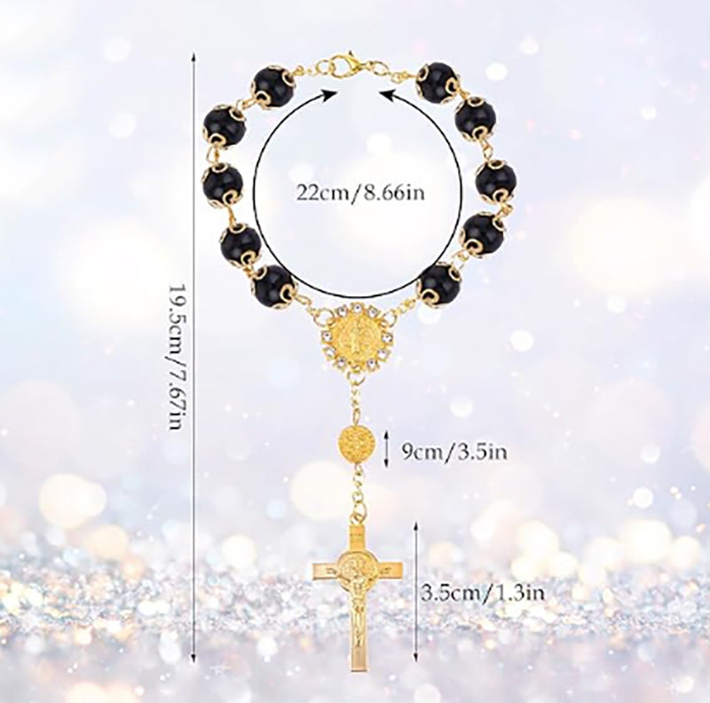 Pulsera de Perlas Sintéticas 10mm con Cruz – Joyeria Religiosa