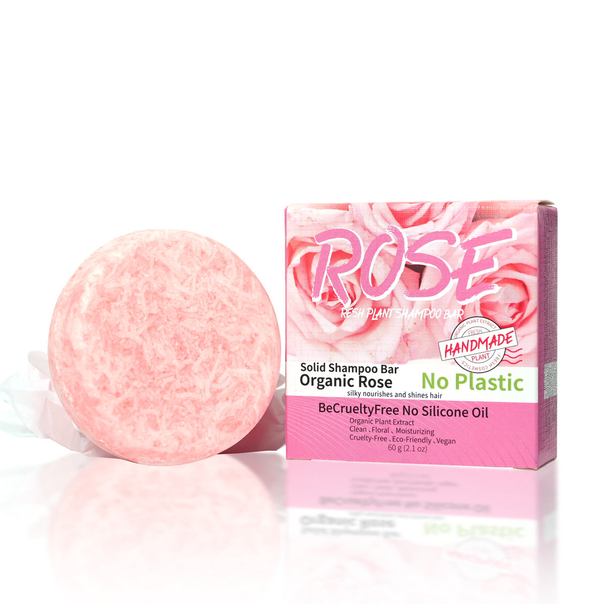 Jabón sólido de rosa orgánica para cabello, hidratante y nutritivo, sin plástico ni crueldad animal, ideal para cabello seco.