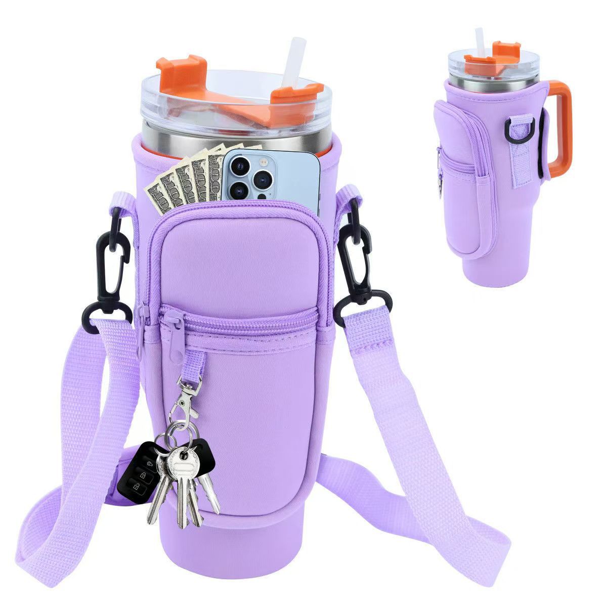 40oz Insulated Cup Sleeve with Handle and Adjustable Strap for Stanley