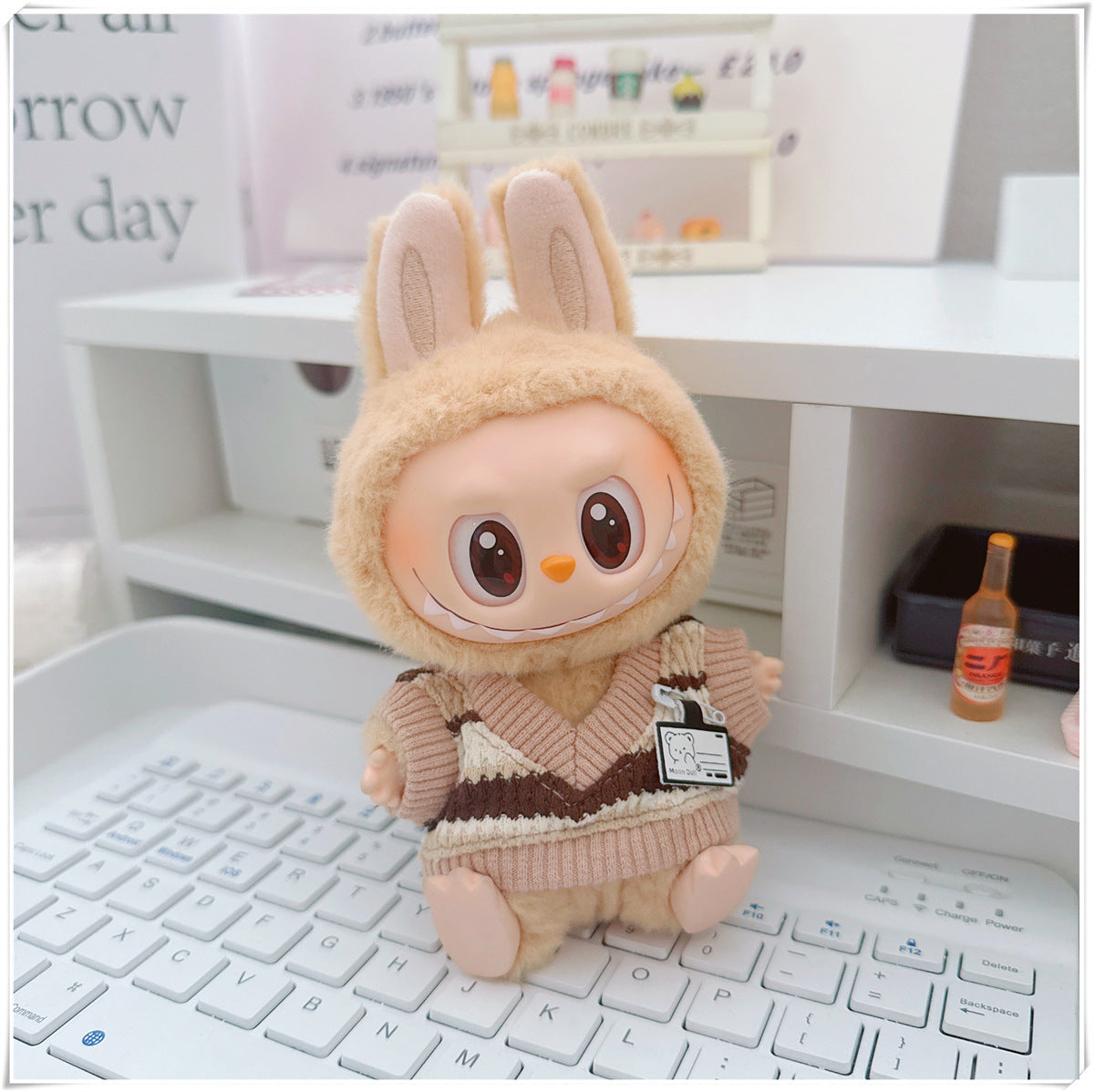 Muñeca de algodón de 10cm Labubu con uniforme de estudiante de 17cm: zapatillas de la familia Mickey