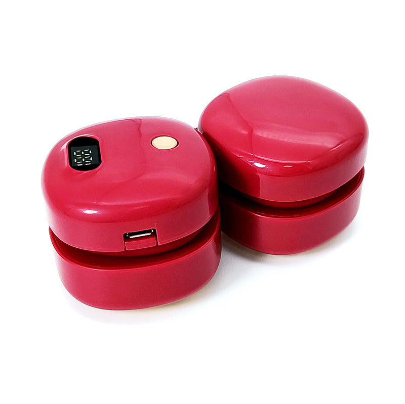 Ventilador portátil USB recargable en color rojo, sin aspas y con pantalla digital. Diseño compacto y plegable, ideal para llevar a cualquier lugar.