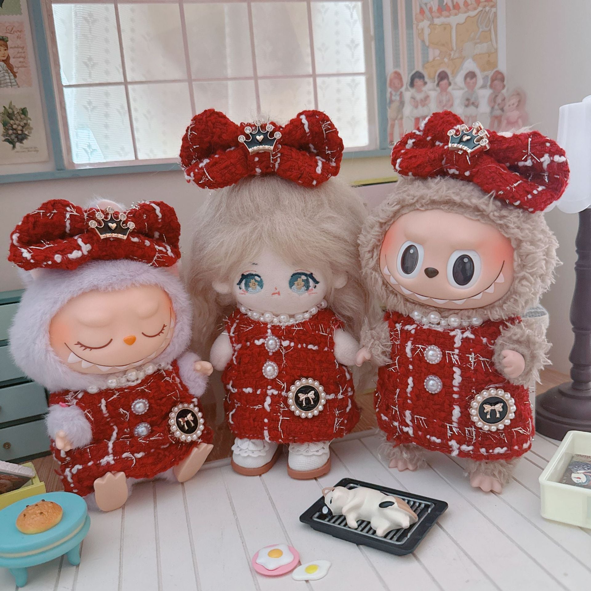 Conjunto de ropa y accesorios estilo Chanel para muñecas Labubu de 17 cm (muñeca no incluida)