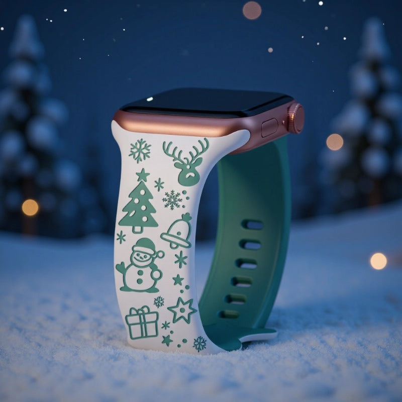 3D Laser Engraved Santa Claus Apple Watch Band for Christmas