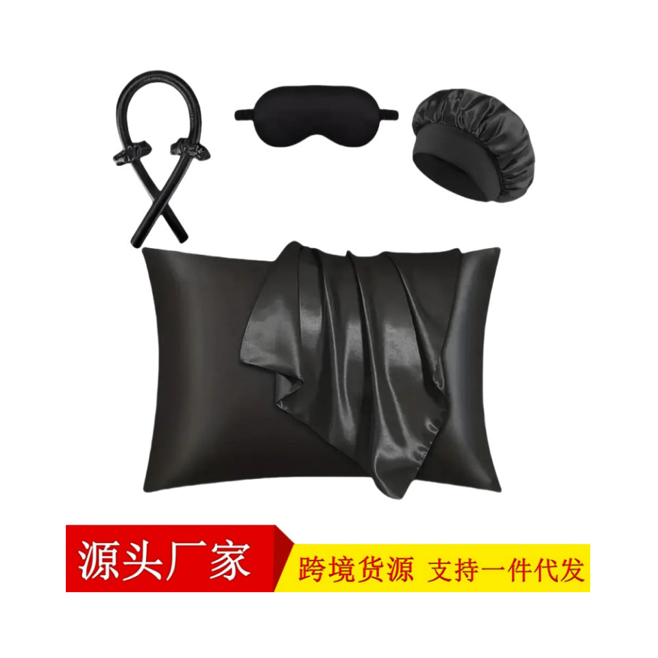 Kit De Seda Para Dormir Con Gorro, Antifaz, Funda Y Rizador De Cabello Sin Calor – Varios Colores