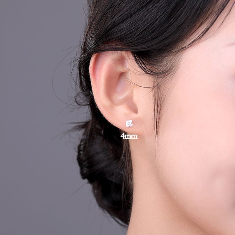 Pendiente Botón de Zirconia Corte Diamante en Plata Pura S999 – Diseño Elegante y Minimalista