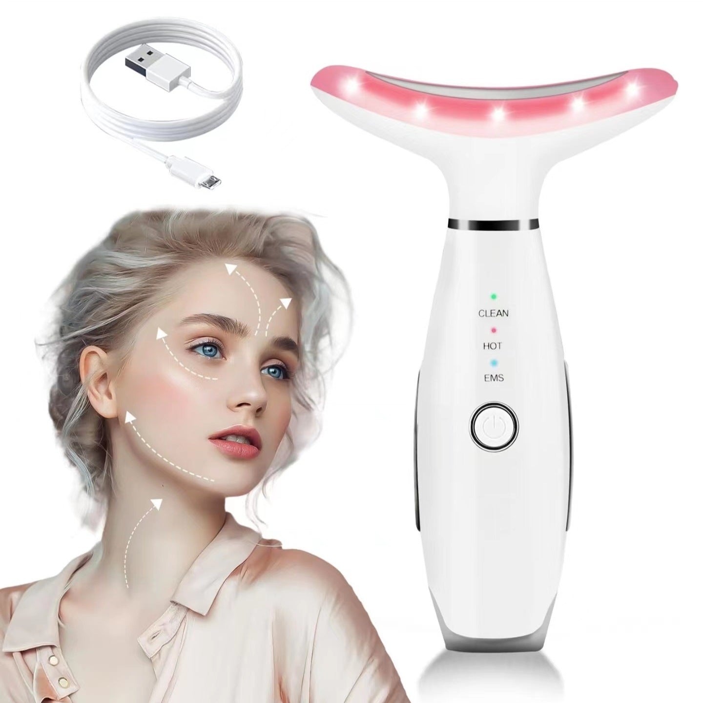 Dispositivo Facial y de Cuello con Luz LED – Terapia de Rejuvenecimiento con Microcorriente, Calor y Vibración