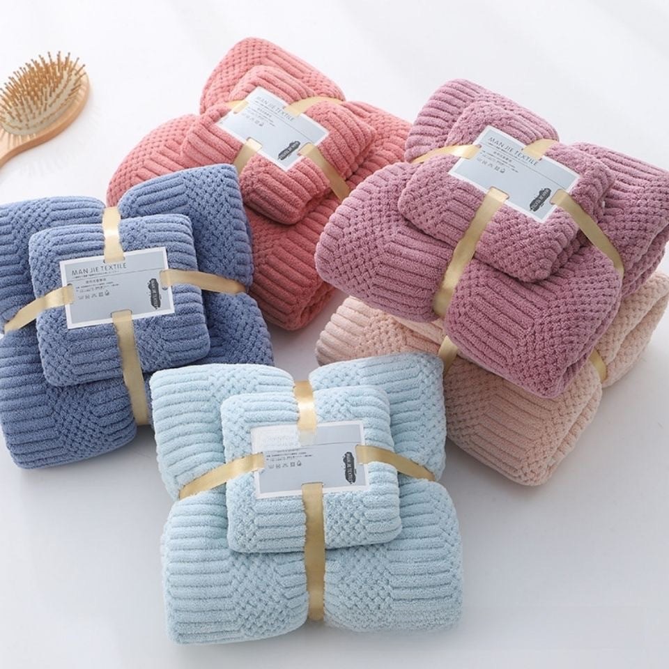 Toalla de baño coral suave: toalla de cara absorbente para adultos, productos para el hogar, diseño de cuadrícula auspiciosa