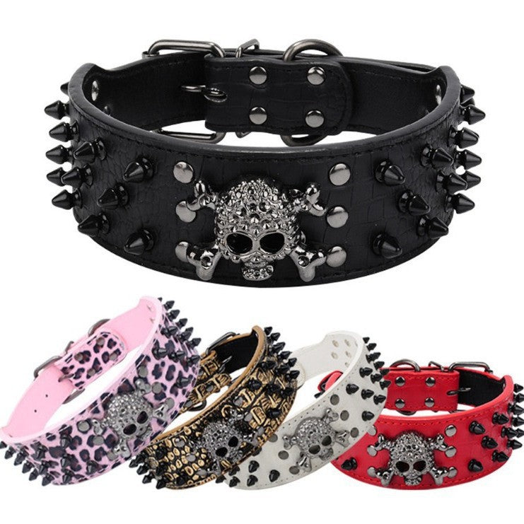 collar punk para mascotas con tachuelas y calavera