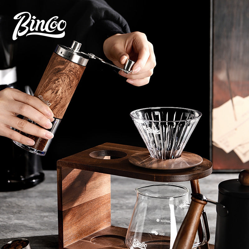 Conjunto de Cafetera Manual Bincoo: Hervidor, Filtro de Vidrio, Soporte de Madera Vintage, Portátil y para el Hogar