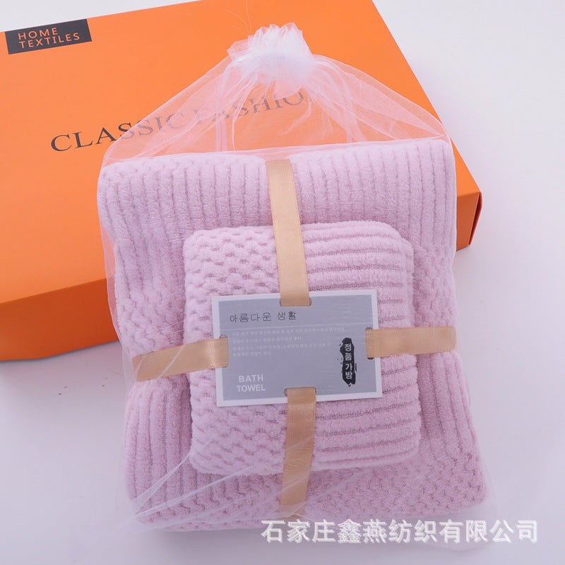 Toalla de baño coral suave: toalla de cara absorbente para adultos, productos para el hogar, diseño de cuadrícula auspiciosa